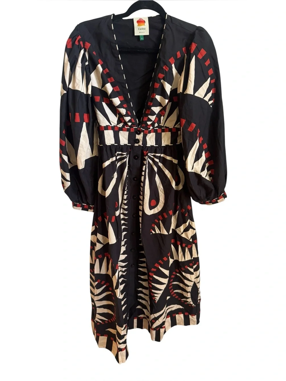 Farm Rio Coconut Grove Puff-Sleeve V-Neck Maxi Dress S - Picture 3 of 7